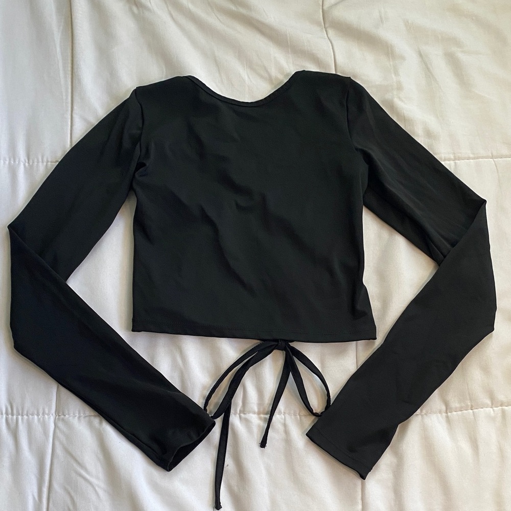 Cotton On Black Long-Sleeve Tie-Back Crop Top